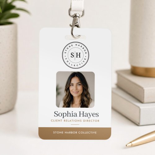 Photo Logo Employee Badge Company ID Card Beige
