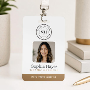 Photo Logo Employee Badge Company ID Card Beige