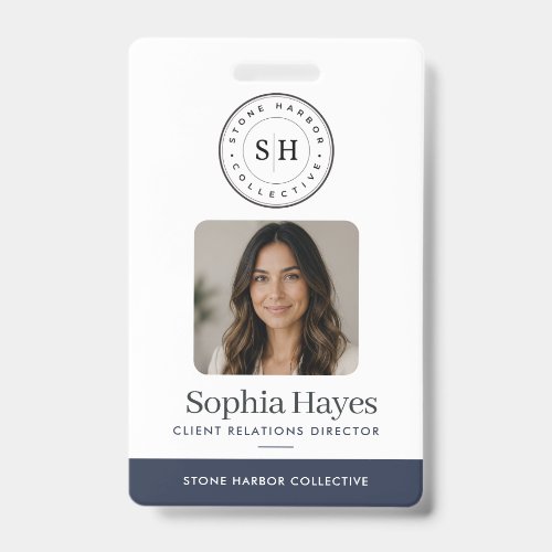Photo Logo Employee Badge Company ID Card Navy