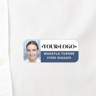 Photo Logo Employee Blue Name Tag