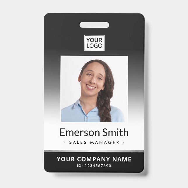 Photo logo gray gradient modern employee id badge (Front)