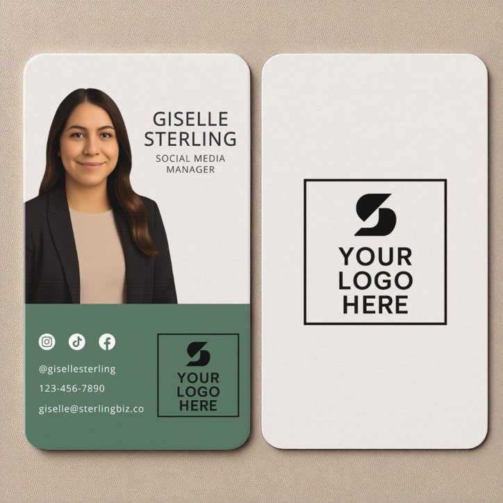 Photo Logo Modern Green Social Media Manager Business Card