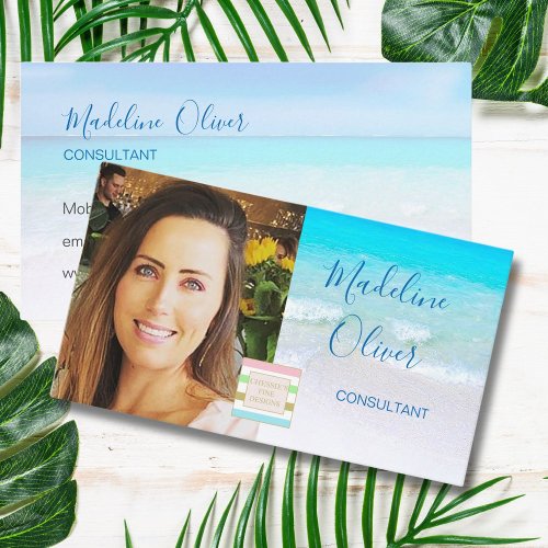 Photo Logo Ocean Beach Sea Travel Blue  Business Card