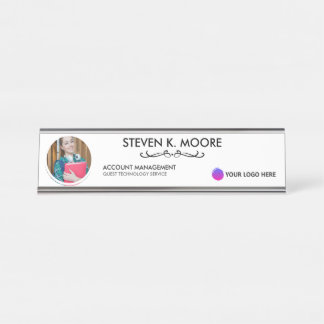 Photo & Logo Professional Office Personalized Blk Desk Name Plate