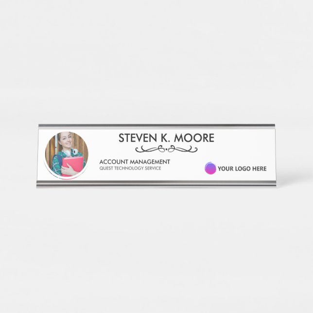 Photo & Logo Professional Office Personalized Blk Desk Name Plate (Front)