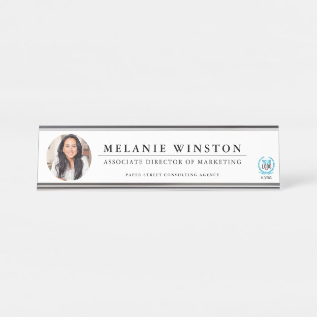 Photo | Logo Professional Office Personalized Desk Name Plate (Front)