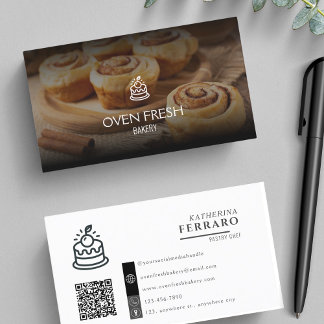 Photo Logo QR Code Bakery  Business Card