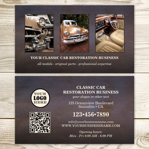 Photo Logo QR Code Classic Car Business Card
