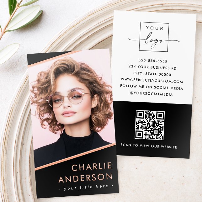 Photo logo QR code modern black professional Foil Business Cards (Photo logo QR code modern black professional Foil Business Cards)