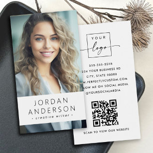 Photo logo QR code modern white business card