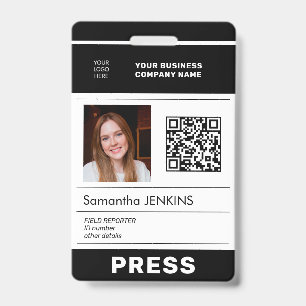 Photo logo QR CODE press pass ID Badge