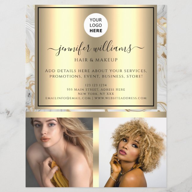 Photo Logo QR Code Promotional Gold Modern Marble Flyer (Front)