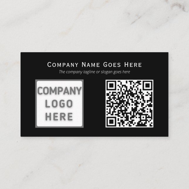 Photo Logo QR Code Template Horizontal Black Business Card (Back)