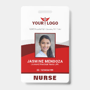 Photo Logo Red Template Employee Name Nurse ID Badge