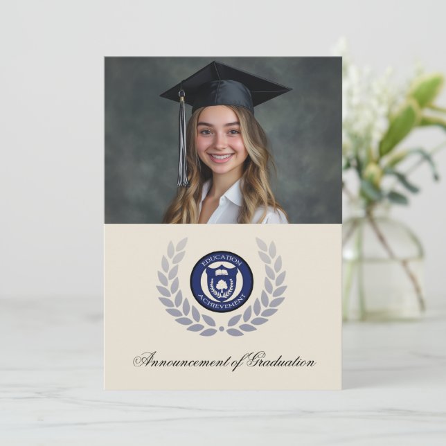 Photo Logo School College Graduation Announcements (Standing Front)