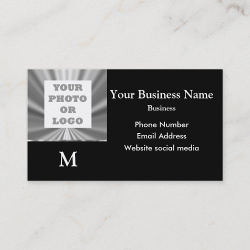 Photo logo silver gray and black metallic look business card