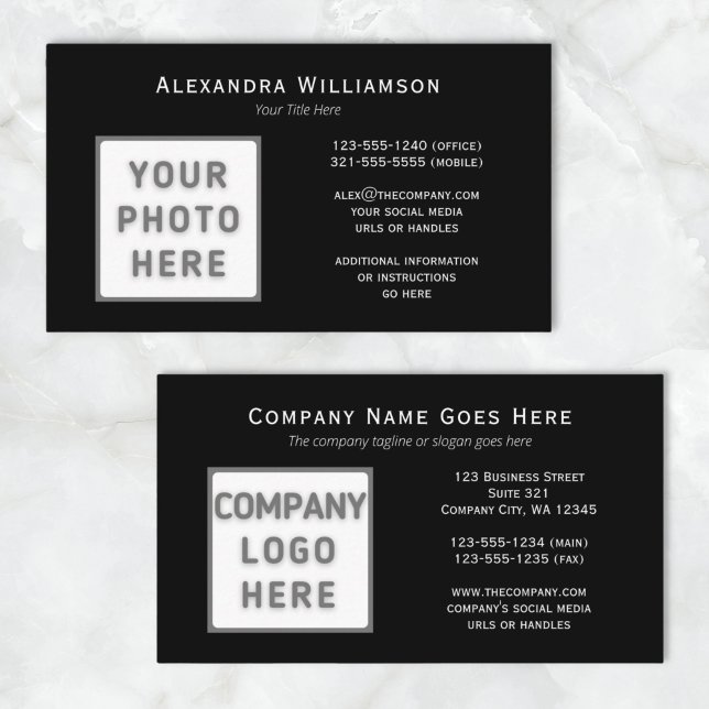 Photo Logo Template Horizontal Black Front Back Business Card (Creator Uploaded)