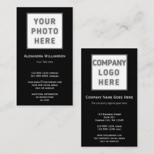 Photo Logo Template Plain Double-Sided Black Business Card