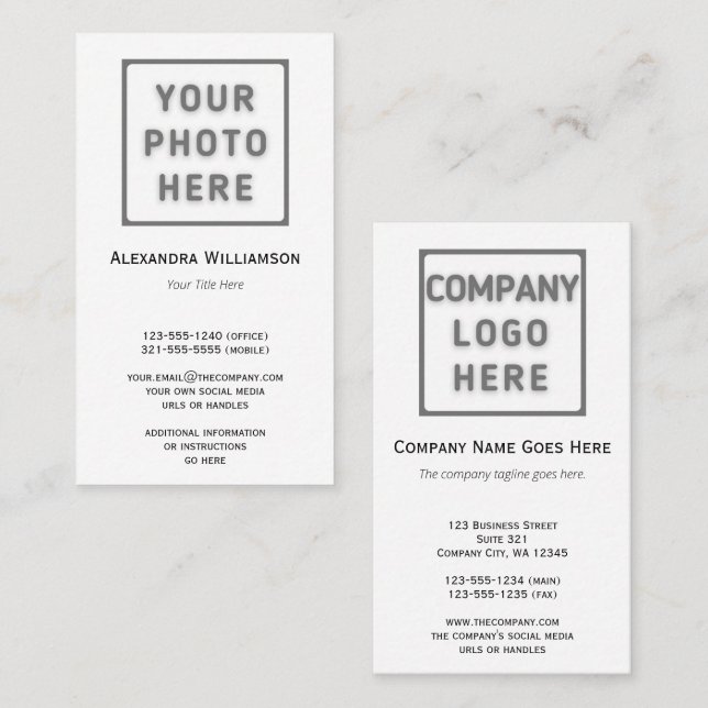 Photo Logo Template Plain Double-Sided Vertical Business Card (Front/Back)