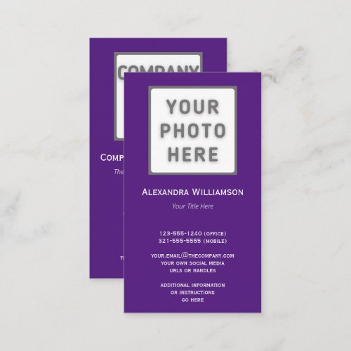 Photo Logo Template Vertical Double_Sided Purple Business Card