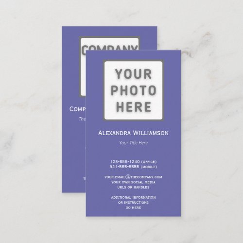 Photo Logo Vertical Double_Sided Periwinkle Business Card