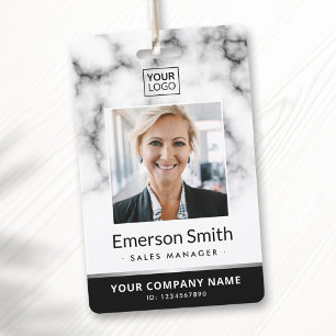 Photo logo white marble black modern employee badge