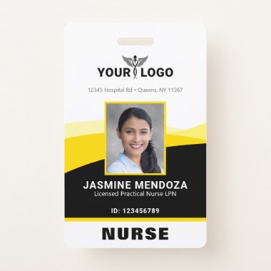 Photo Logo Yellow Black Template Corporate Name ID Badge