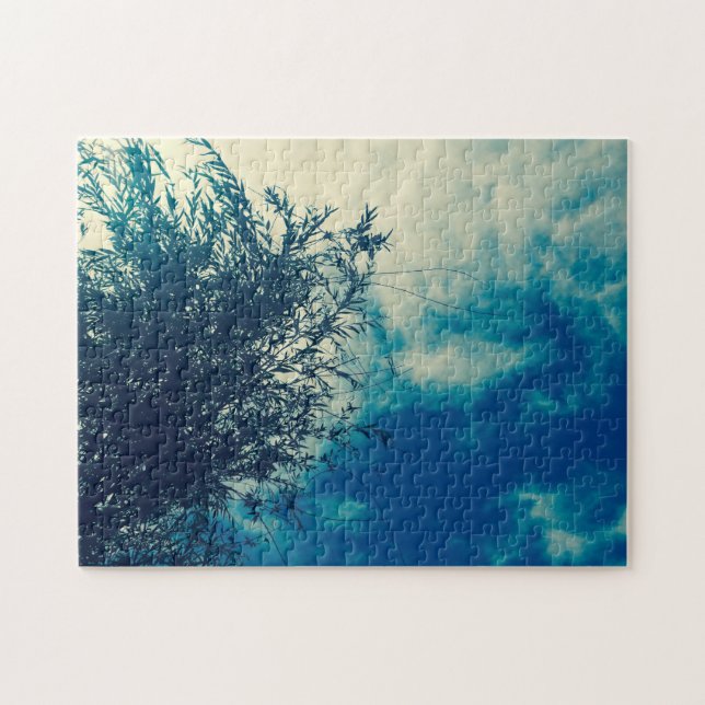 Photo Looking Up at Weeping Willow and Blue Sky Jigsaw Puzzle (Horizontal)