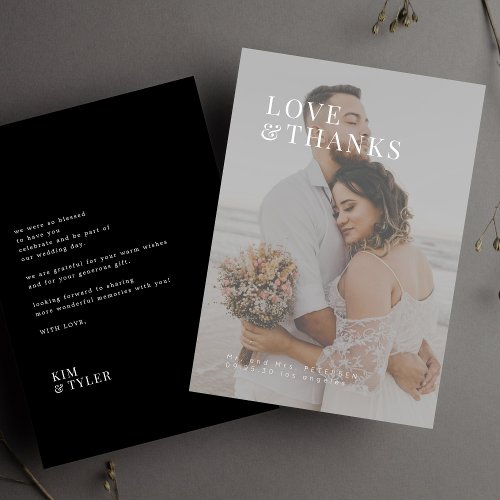 Photo love and thanks modern typography wedding thank you card