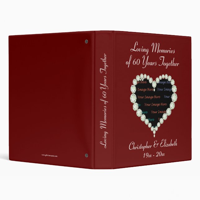 Photo Love Heart Diamond Anniversary 3 Ring Binder (Background)