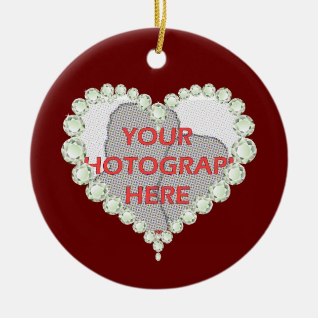 Photo Love Heart Diamond Anniversary Memento Ceramic Ornament (Front)