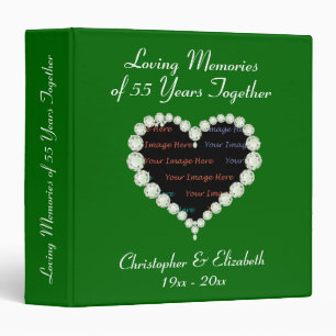 Photo Love Heart Diamond Emerald Anniversary 3 Ring Binder