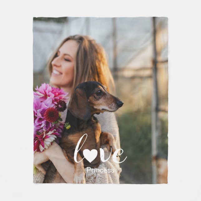 Photo Love Heart Personalized Name Pet Lover Fleece Blanket (Front)