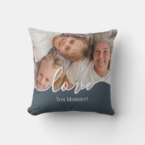 Photo Love Mom Modern Script Throw Pillow