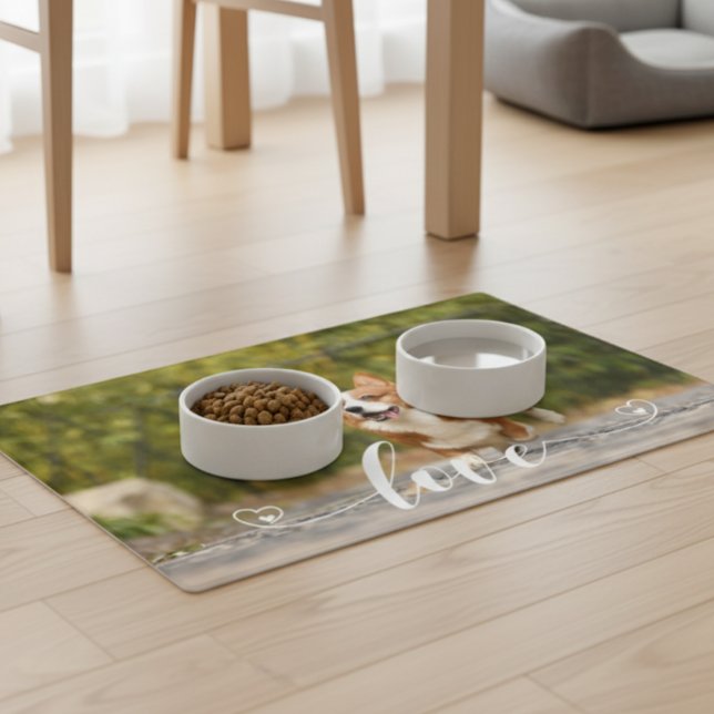 Photo Love Script Dog Cat Pet Food Mat (Creator Uploaded)