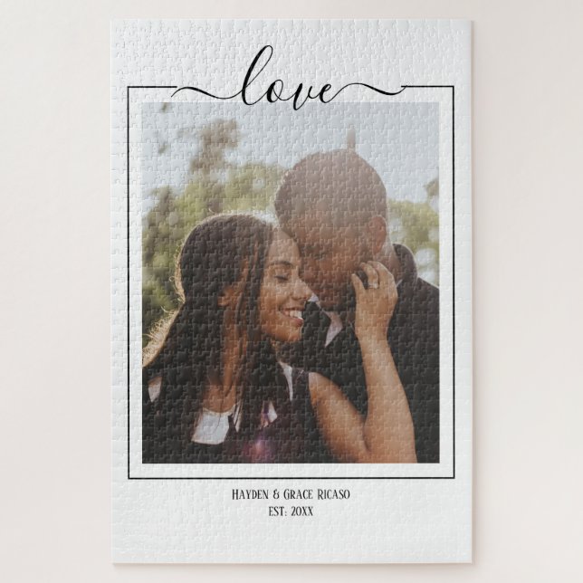 Photo Love typography unique personalized DIY Jigsaw Puzzle (Vertical)