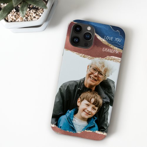 Photo Love You Grandma Blue Terracotta Gold  Case_Mate iPhone 14 Case