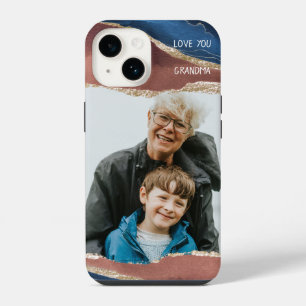Photo Love You Grandma Blue Terracotta Gold  iPhone 14 Case