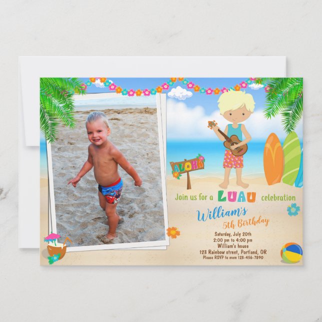 Photo Luau birthday invitation Hawaiian invitation (Front)