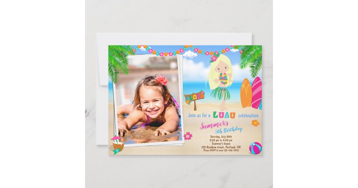 Photo Luau birthday invitation Hawaiian invitation | Zazzle