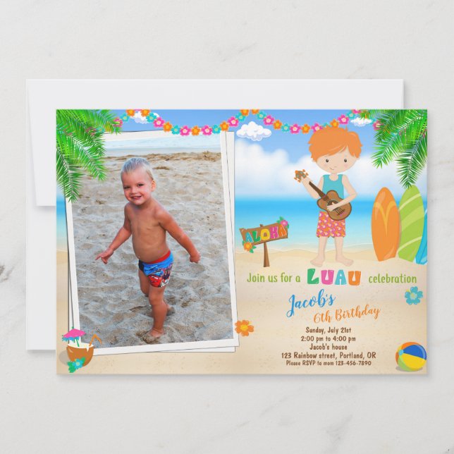 Photo Luau birthday invitation Summer beach party (Front)