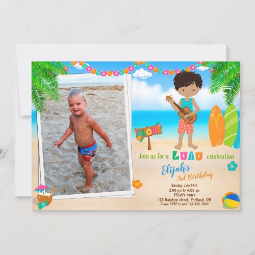 Photo Luau birthday invitation Tropical beach boy