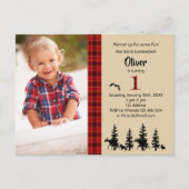 Photo Lumberjack 1st birthday boy invitation Postcard (Front)