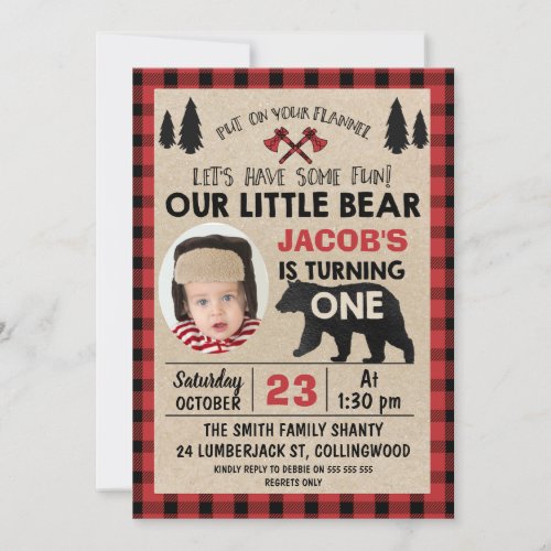 Photo Lumberjack 1st Birthday Party Invitation