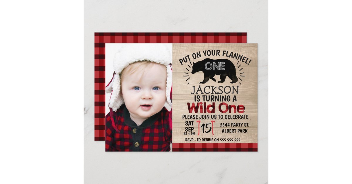 Photo Lumberjack Wood 1st Birthday Invitation | Zazzle