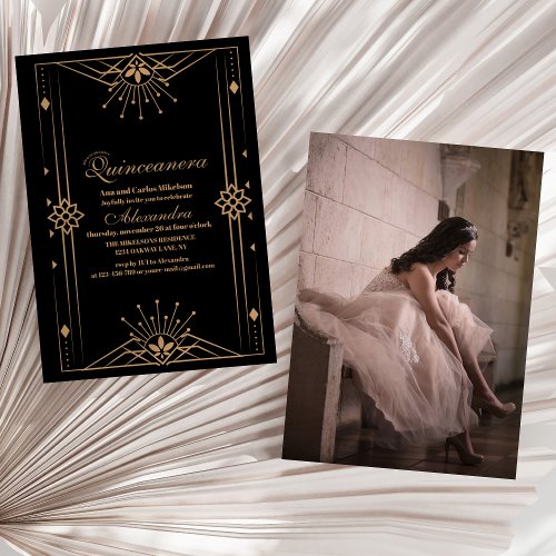 Photo Luxury Gold Art Deco Great Quinceanera Invitation