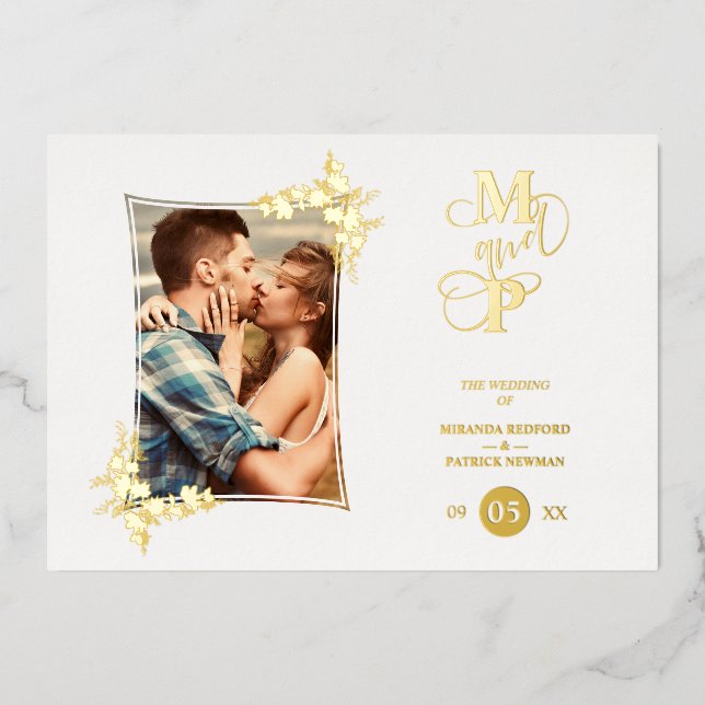 Photo Luxury Real Golden Modern Botanical Frame  Foil Invitation (Front)