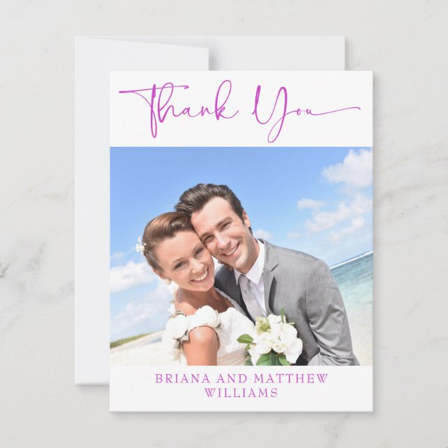 Photo Magenta Pink Romantic Thank You Card (Front)