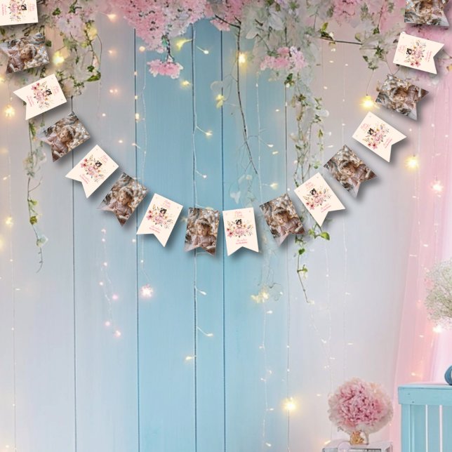 Photo Magical Fairy Floral Garden 1st Birthday Bunting Flags (Creator Uploaded)