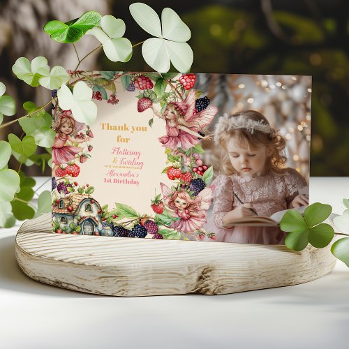 Photo Magical Fairy Floral Garden 1st Birthday Thank You Card